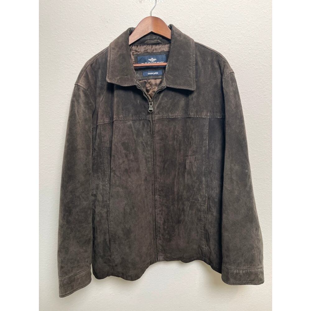 Dockers Genuine Leather Suede Jacket XXL Brown Distressed Zip Up Coat